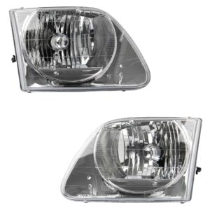 Headlights Headlamps Left & Right Pair Set for 01-03 Ford F150 Lightning Truck