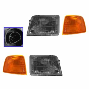 Headlight Headlamp & Corner Parking Lights Left & Right Set Kit for 93-97 Ranger