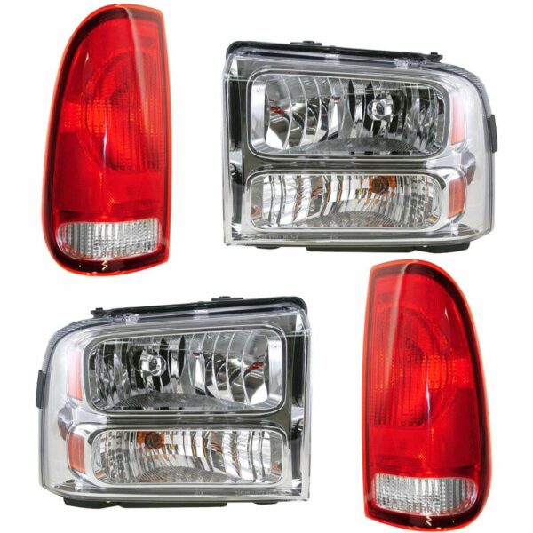 4 Piece Headlight Tail Light Lamp Kit Set LH RH Compatible with 05-07 Super Duty Truck