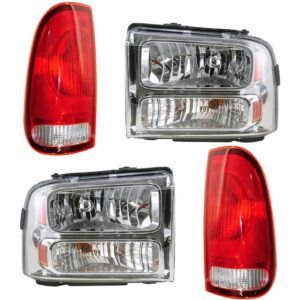 4 Piece Headlight Tail Light Lamp Kit Set LH RH Compatible with 05-07 Super Duty Truck