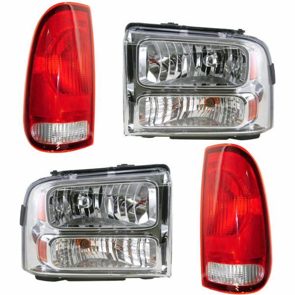 4 Piece Headlight Tail Light Lamp Kit Set LH RH Compatible with 05-07 Super Duty Truck