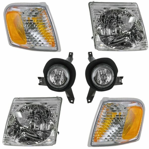 Headlight Fog Lamp Parking Light 6 Piece Kit Set for 01-05 Ford Explorer