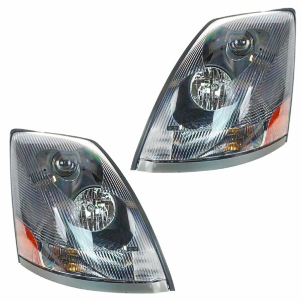 Headlight Headlamp Black Bezel Aero Lens Pair Set of 2 for Volvo VNL