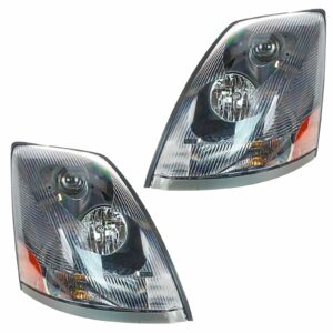 Headlight Headlamp Black Bezel Aero Lens Pair Set of 2 for Volvo VNL
