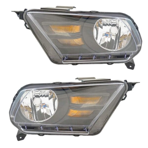 Headlights Headlamps Halogen LH Left RH Right Pair Set for 10-14 Ford Mustang