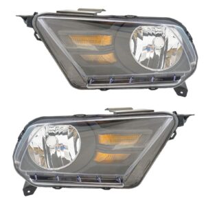 Headlights Headlamps Halogen LH Left RH Right Pair Set for 10-14 Ford Mustang