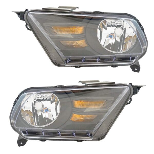 Headlights Headlamps Halogen LH Left RH Right Pair Set for 10-14 Ford Mustang