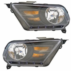Headlights Headlamps Halogen LH Left RH Right Pair Set for 10-14 Ford Mustang