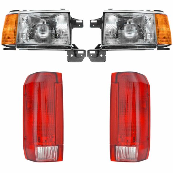 Headlight Lamp Tail Light Front Rear Kit Set of 4 Compatible with 90-91 Ford Truck SUV
