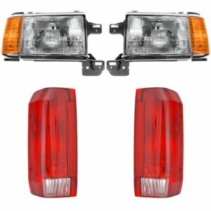 Headlight Lamp Tail Light Front Rear Kit Set of 4 Compatible with 90-91 Ford Truck SUV