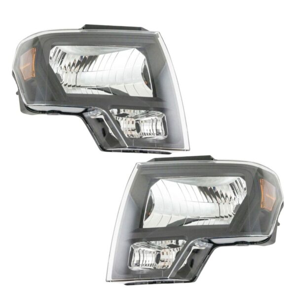 Headlight Lamp Halogen Black LH RH Pair Set Compatible with 09-14 Ford F150 Pickup Truck