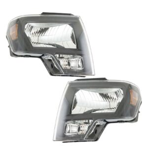 Headlight Lamp Halogen Black LH RH Pair Set Compatible with 09-14 Ford F150 Pickup Truck