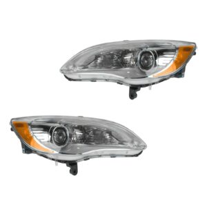Headlights Headlamps Halogen Chrome Bezel LH & RH Pair Set for Chrysler 200