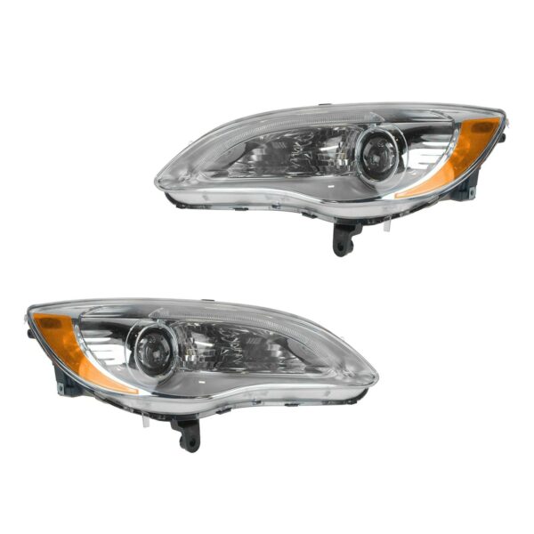 Headlights Headlamps Halogen Chrome Bezel LH & RH Pair Set for Chrysler 200
