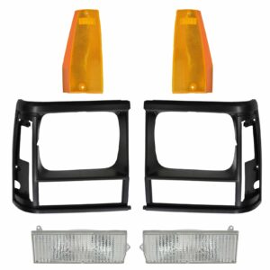 6 Piece Lighting Kit Headlight Bezel Corner Parking Light Kit Set Compatible with 1991-1996 Jeep Cherokee / 1991-1992 Jeep Comanche