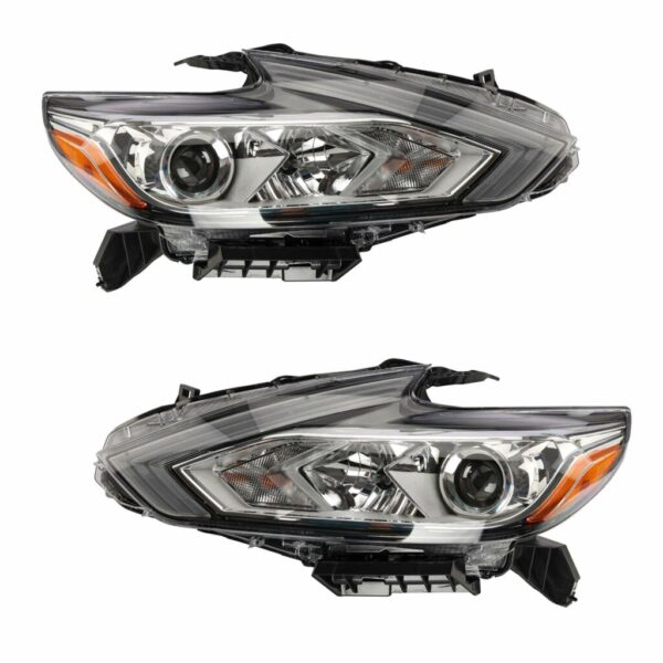 Halogen Headlights Headlamps with Black Bezel Left & Right Pair Set for 2016-2017 Nissan Altima without LED Daytime Running Lights New