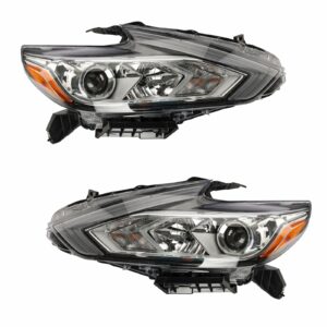 Halogen Headlights Headlamps with Black Bezel Left & Right Pair Set for 2016-2017 Nissan Altima without LED Daytime Running Lights New