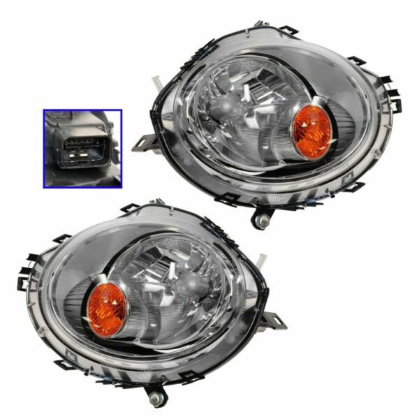 Headlight Headlamp w/ Amber Signal Halogen Pair Set for Mini Cooper S Clubman