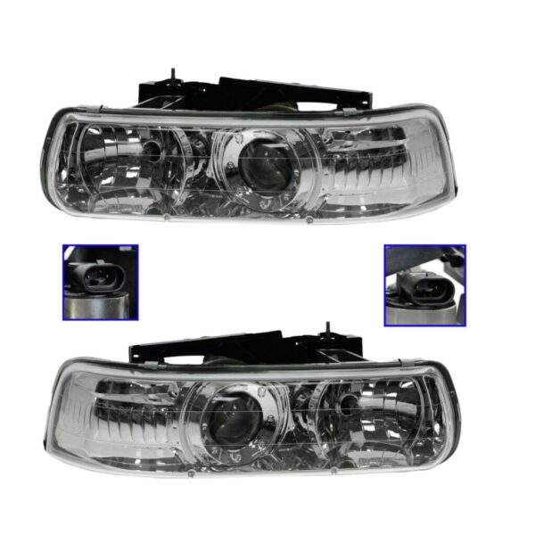 Headlights Lamps Performance Chrome Projector Pair Compatible with Silverado Tahoe Suburban