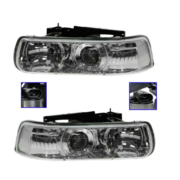 Headlights Lamps Performance Chrome Projector Pair Compatible with Silverado Tahoe Suburban