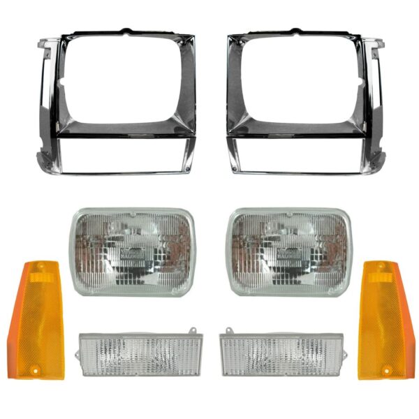 8 Piece Lighting Kit Headlights Lamps with Chrome Bezels Parking & Corner Lights for Cherokee