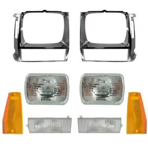 8 Piece Lighting Kit Headlights Lamps with Chrome Bezels Parking & Corner Lights for Cherokee