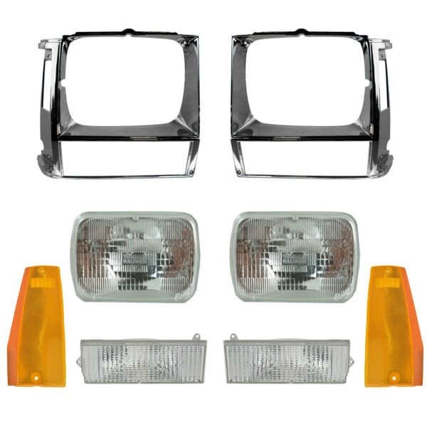 8 Piece Lighting Kit Headlights Lamps with Chrome Bezels Parking & Corner Lights for Cherokee