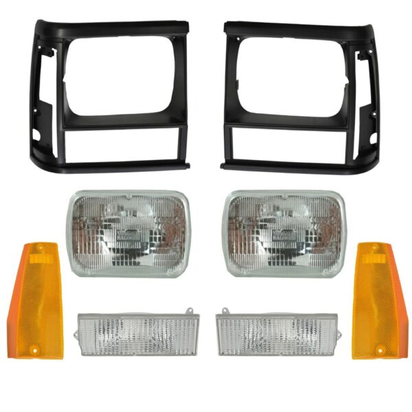 8 Piece Lighting Kit Headlights with Black Bezels Parking & Corner Lights for Jeep Cherokee