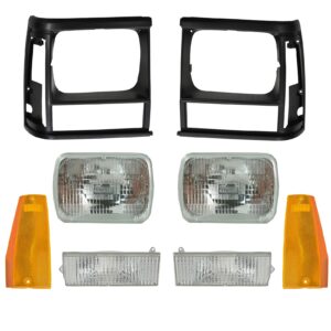 8 Piece Lighting Kit Headlights with Black Bezels Parking & Corner Lights for Jeep Cherokee