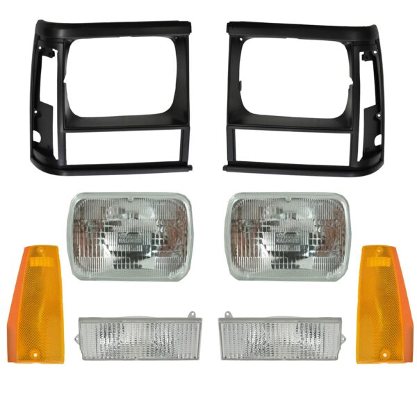 8 Piece Lighting Kit Headlights with Black Bezels Parking & Corner Lights for Jeep Cherokee