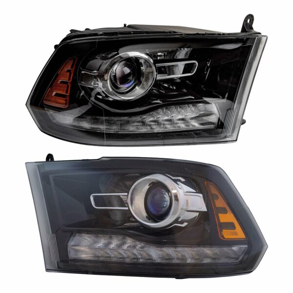 Black Bezel Projector Headlight Lamp Assembly Pair LH & RH Sides Compatible with 2013-2017 Ram 1500 2500 3500 Pickup Truck