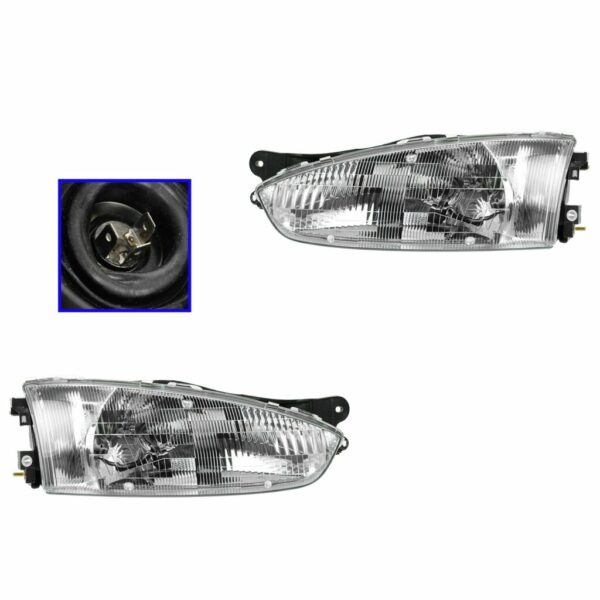 Headlights Headlamps Left & Right Pair Set for 97-02 Mirage 2 Door Coupe