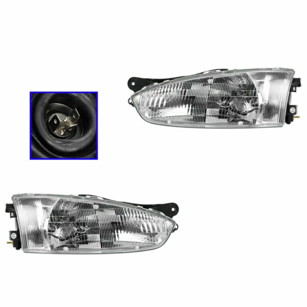 Headlights Headlamps Left & Right Pair Set for 97-02 Mirage 2 Door Coupe