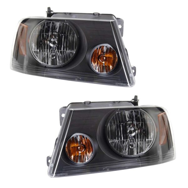 Black Housing Style Headlight Set Compatible with 2007-2008 Ford F-150