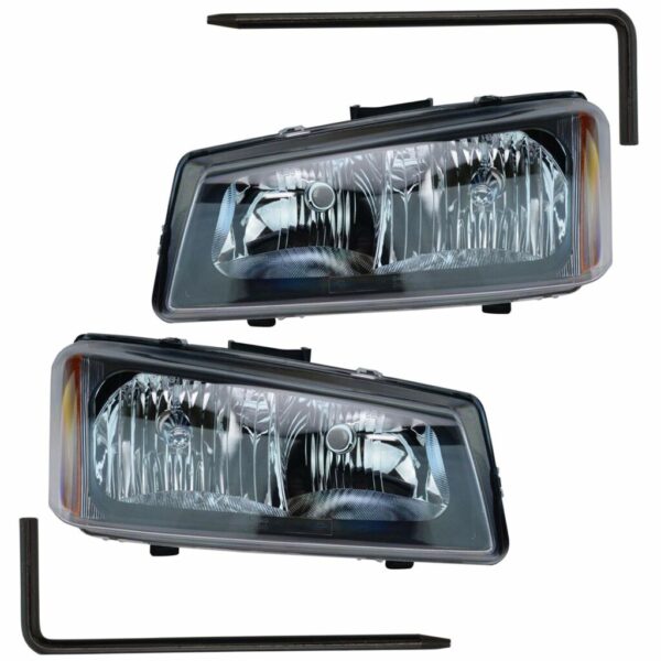 Headlights Headlamps Set & Mounting Pin Compatible with 05-07 Silverado Avalanche Truck