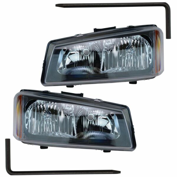 Headlights Headlamps Set & Mounting Pin Compatible with 05-07 Silverado Avalanche Truck