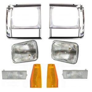 8 Piece Lighting Kit Headlights Lamps with Chrome Bezels Parking & Corner Lights for Cherokee