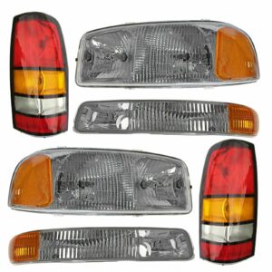 Headlight Parking Light Tail Lamp Kit Set of 6 for 04-07 GMC Sierra Pickup Truck