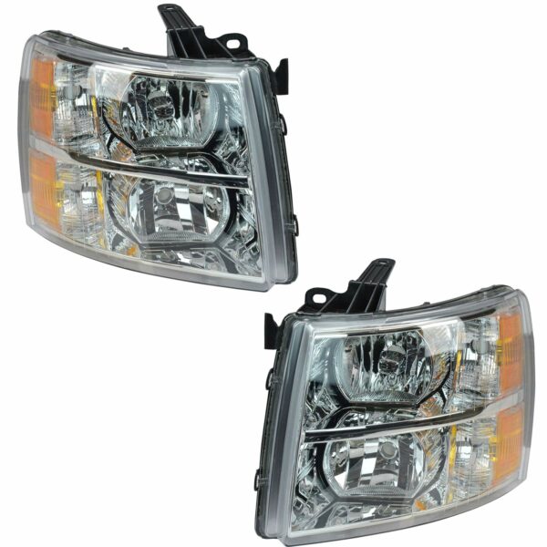 Headlights Lamps Left & Right Pair Set of 2 for 07-13 Silverado Pickup Truck