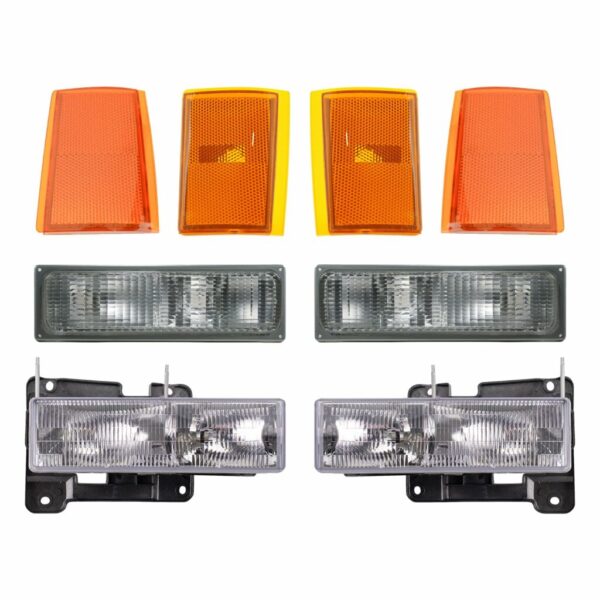 Headlights & Corner Parking Lights Left & Right Set Kit for 90-93 Chevy Truck
