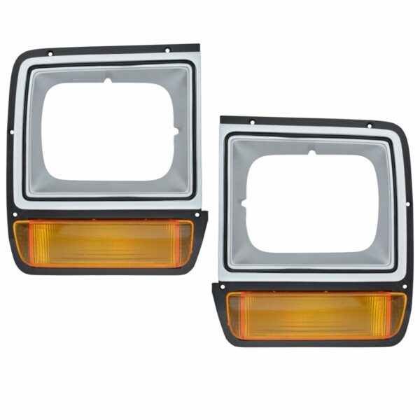 Parking Turn Signals Lights w/ Headlight Bezel Trim Pair Set for Dodge D/W Truck