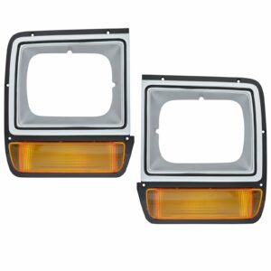 Parking Turn Signals Lights w/ Headlight Bezel Trim Pair Set for Dodge D/W Truck