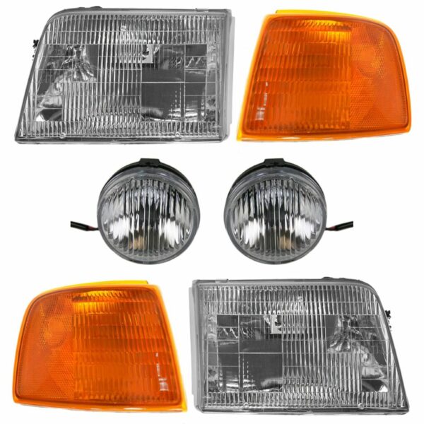 Headlight Fog Lamp Parking Light 6 Piece Kit Set for 93-97 Ford Ranger Truck