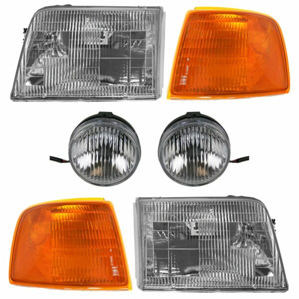 Headlight Fog Lamp Parking Light 6 Piece Kit Set for 93-97 Ford Ranger Truck