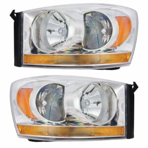Headlights Headlamps w/ Chrome Bezel Pair Set for 06-08 Dodge Ram Pickup Truck