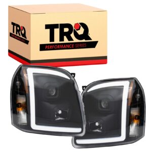 TRQ Performance Projector Headlight Set Black LED Bar for 07-13 GMC Yukon