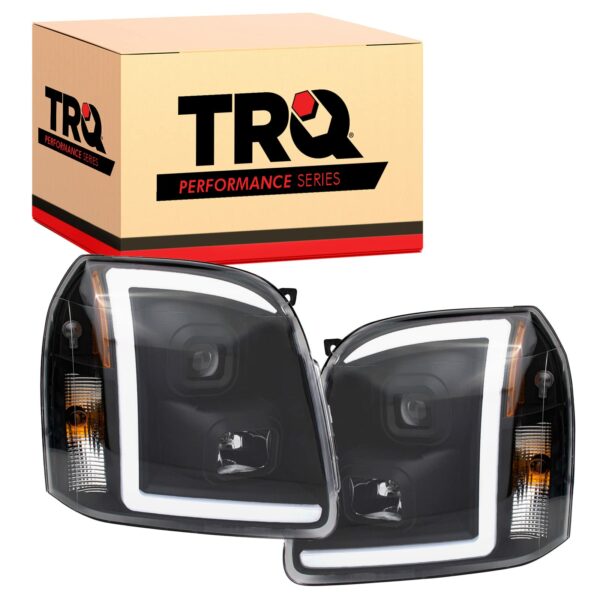 TRQ Performance Projector Headlight Set Black LED Bar for 07-13 GMC Yukon