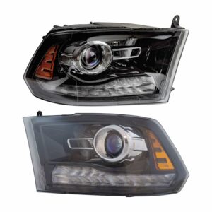 Black Bezel Projector Headlight Lamp Assembly Pair LH & RH Sides for Ram Truck
