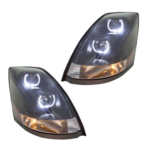 Black LED Performance Headlights Headlamps Pair Set For 04-17 Volvo VN VNL VNM