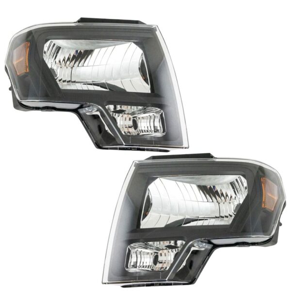 Headlight Lamp Halogen Black LH RH Pair Set Compatible with 09-14 Ford F150 Pickup Truck